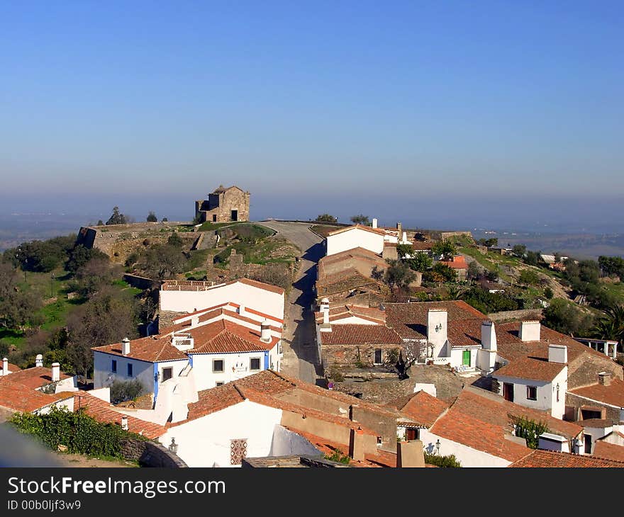 Village of monsaraz with streets decorated during the time of the christmas