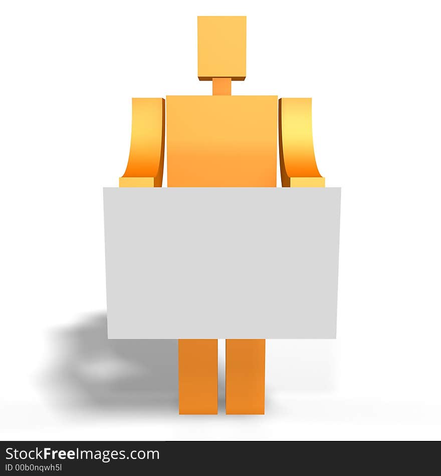 Box robot man holds a card