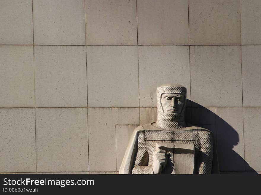 Statue of a knight on a building. Statue of a knight on a building