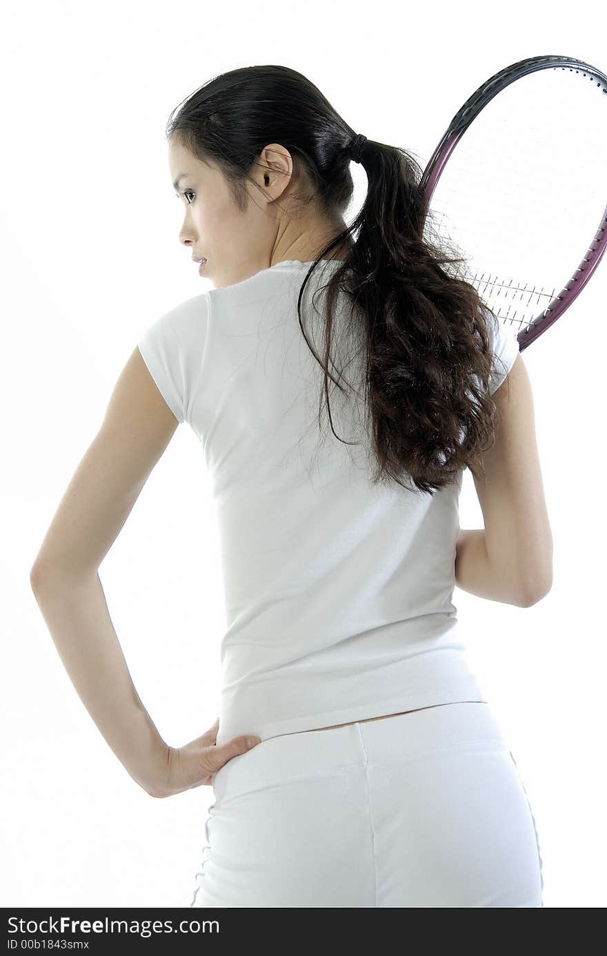 Asian girl with a tennis racket