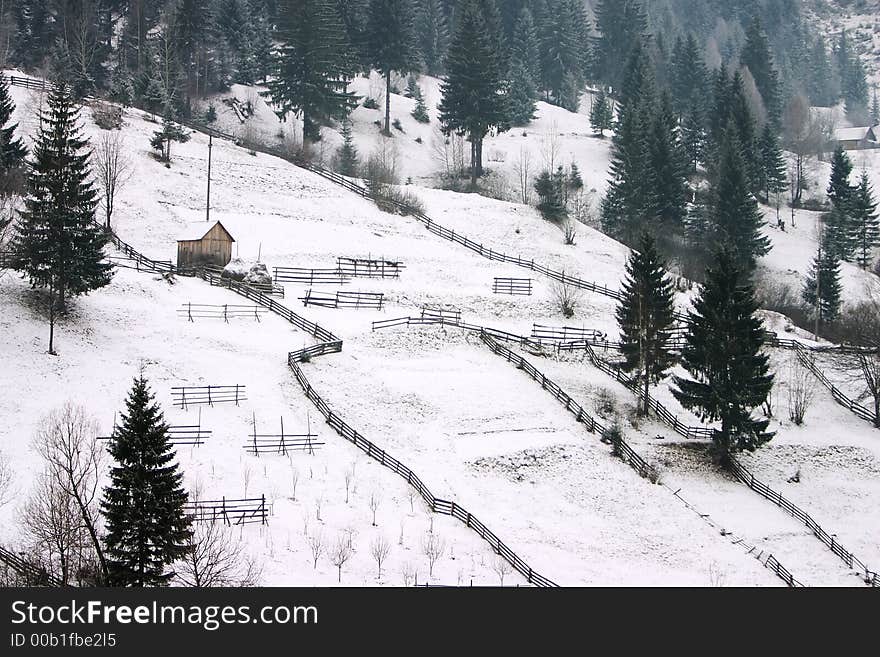 Landscape wiew in winter of romanian village. Landscape wiew in winter of romanian village