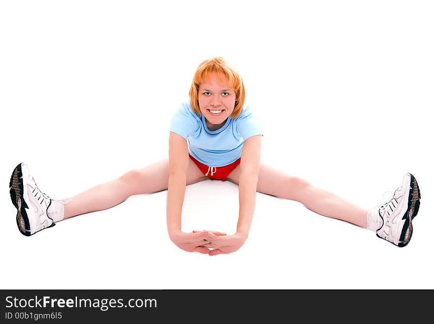 Pretty fitness girl over white background