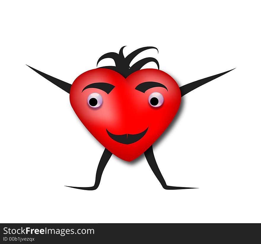 Heart on the white background with hands legs and eyes. Heart on the white background with hands legs and eyes