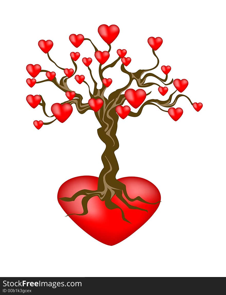 Hearts on the white background with tree