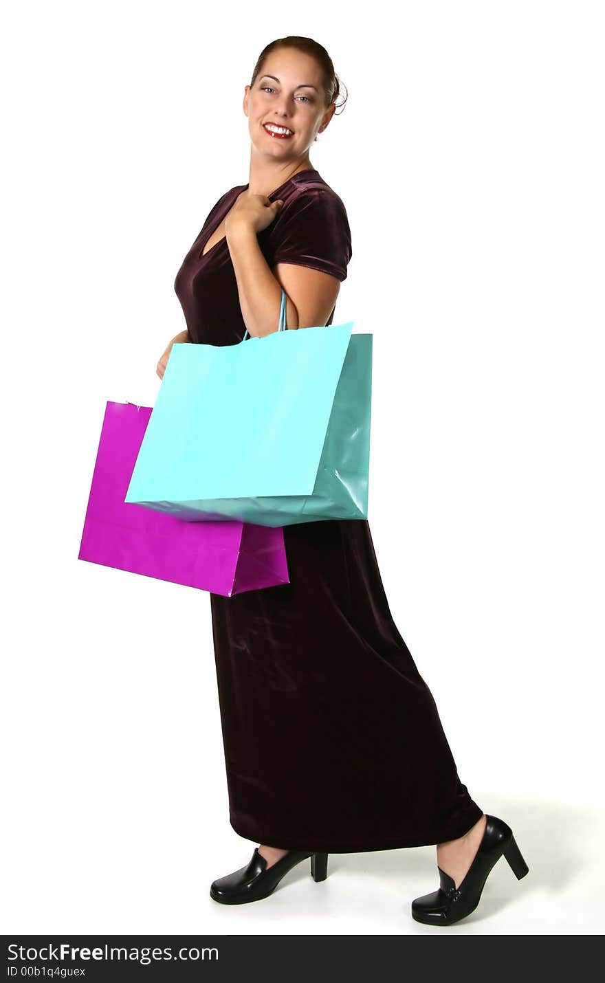 Beautiful Woman Shopping With White Background