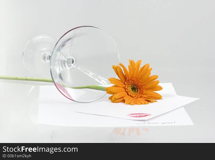 Still life, love message with martini glass. Still life, love message with martini glass