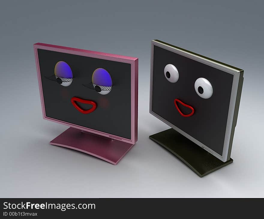 Fantasy about love between monitors. Fantasy about love between monitors