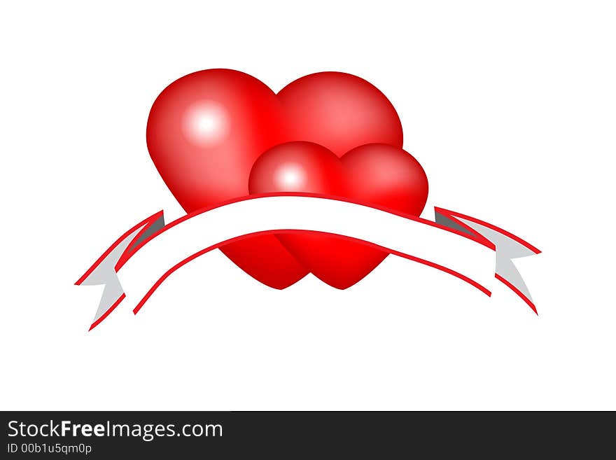 Red valentine hearts on the white background