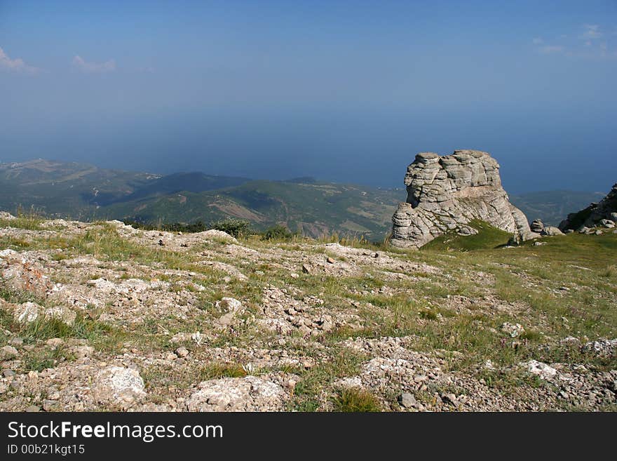 Mountain landscape on a background of the dark blue sky