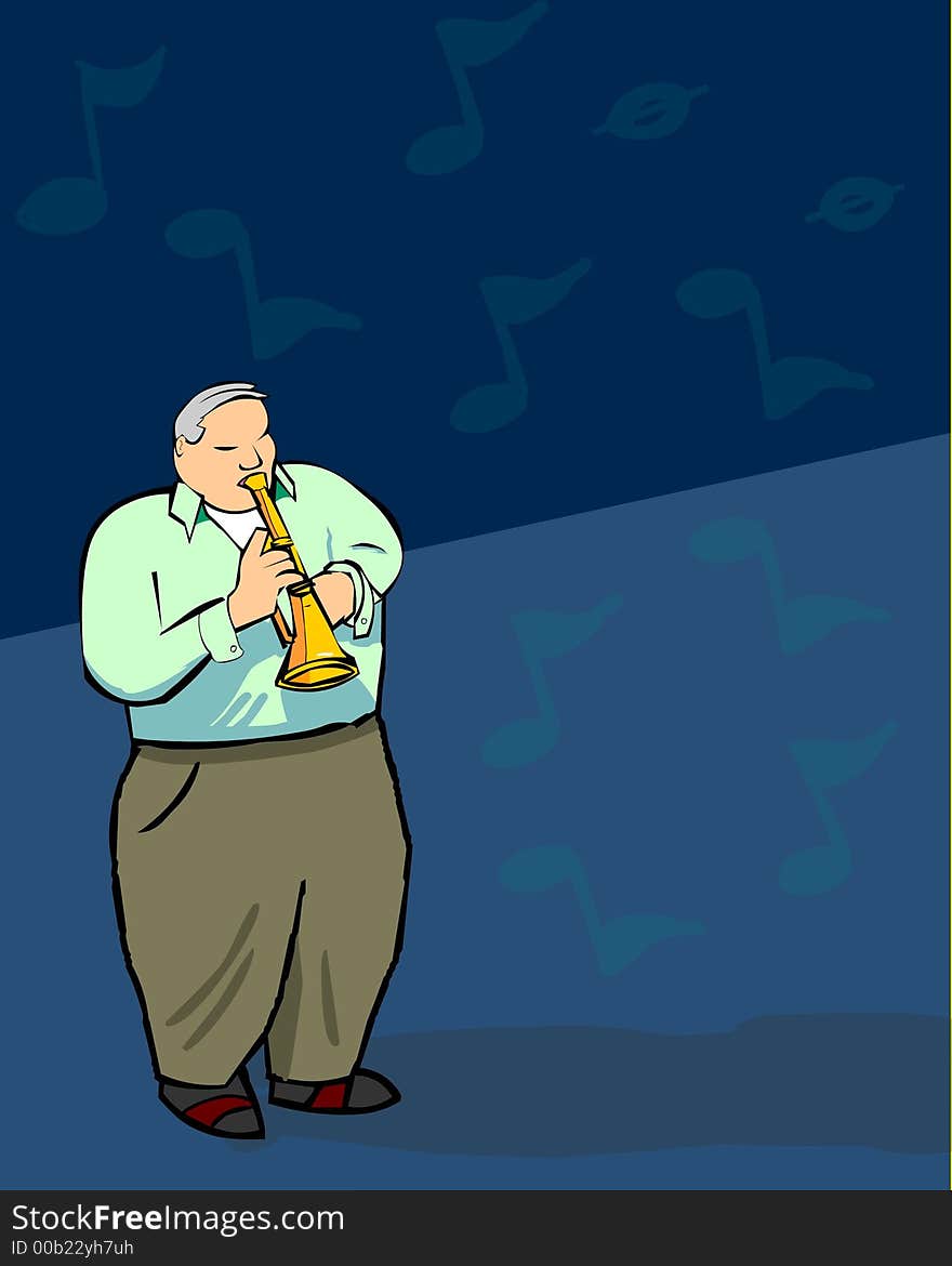 Funky jazzman playing a trumpet. Funky jazzman playing a trumpet