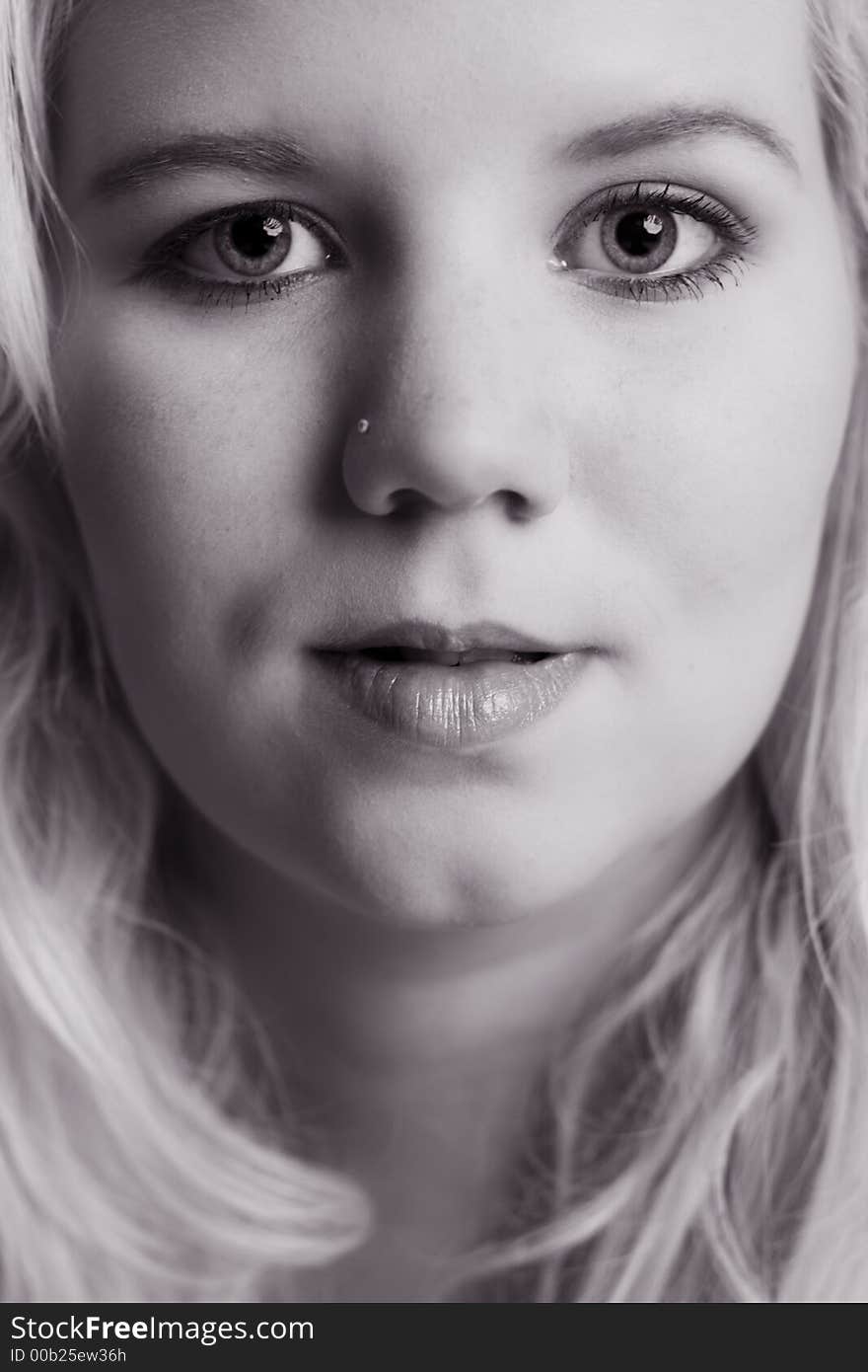 A model portrait on a white background. A model portrait on a white background