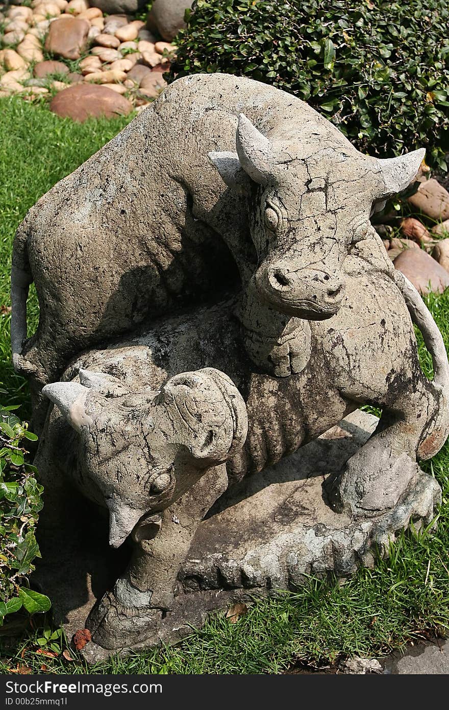 Sculpture of two bulls. Grand Palace. Bangkok. Thailand