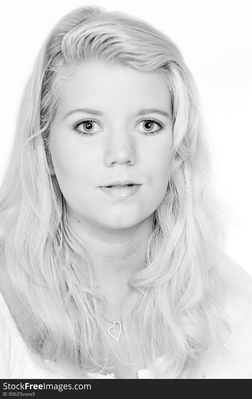 A model portrait on a white background. A model portrait on a white background