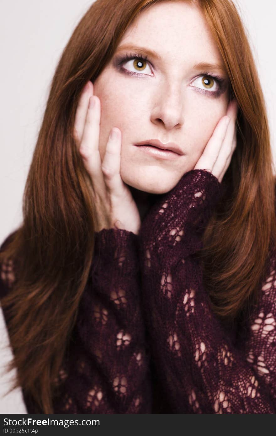 A model portrait on a white background. A model portrait on a white background