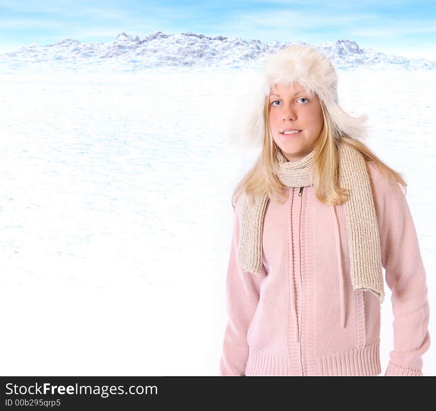 Girl in the winter scenery. Girl in the winter scenery.