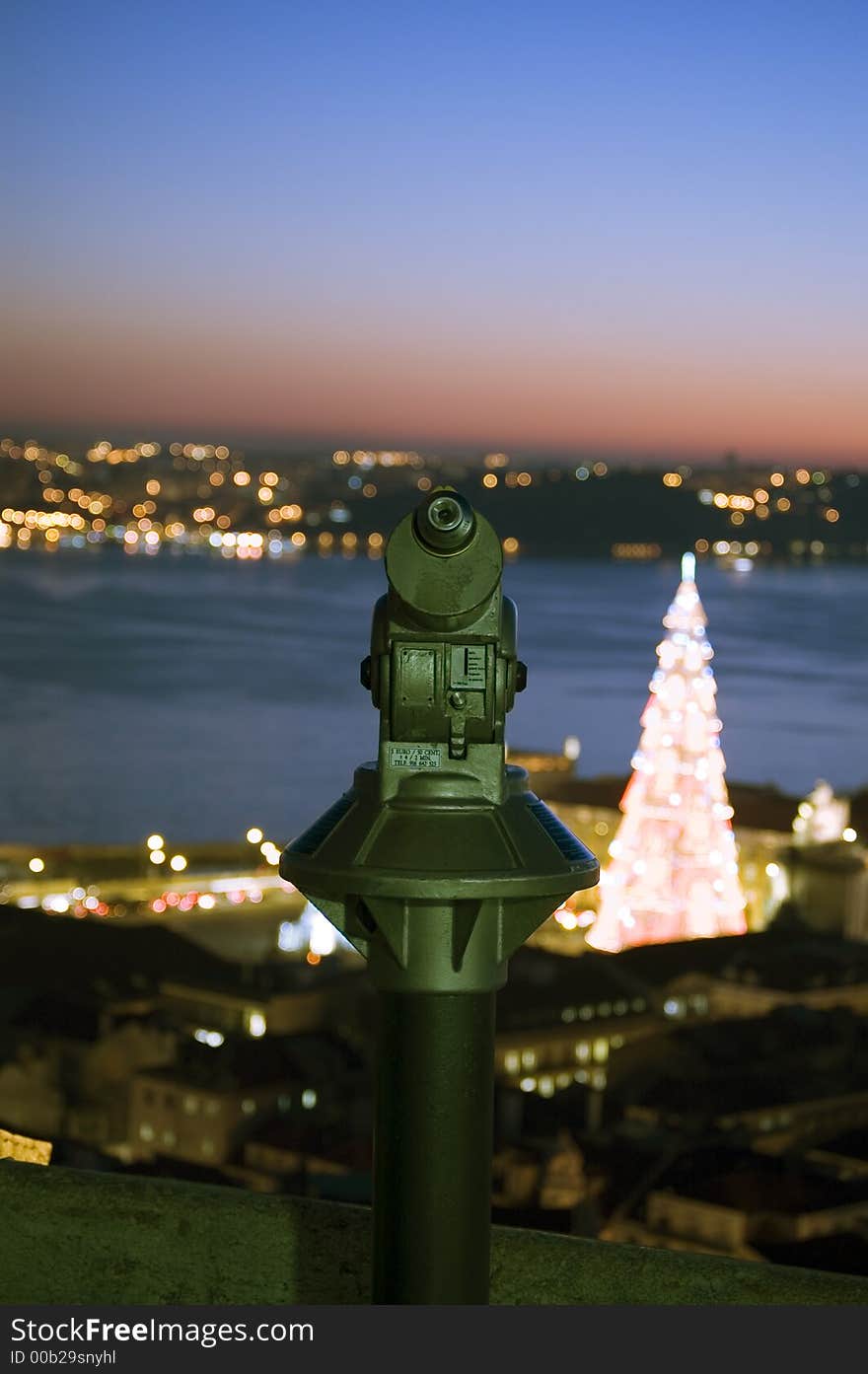 View from the binoculars  at the castle in the christmas season. View from the binoculars  at the castle in the christmas season