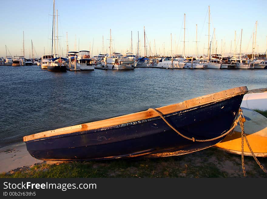 Late afternoon light on a dinghy by the marina.