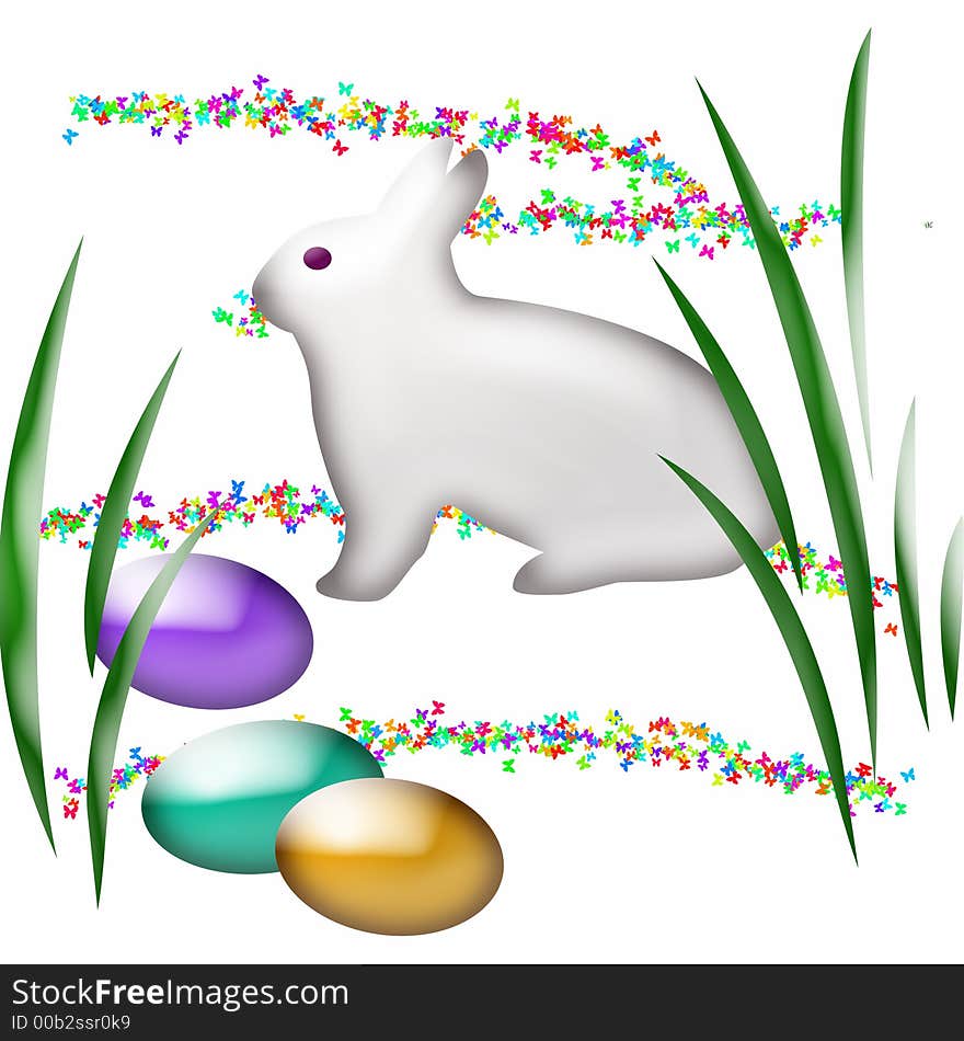 Easter bunny with colored eggs. Easter bunny with colored eggs