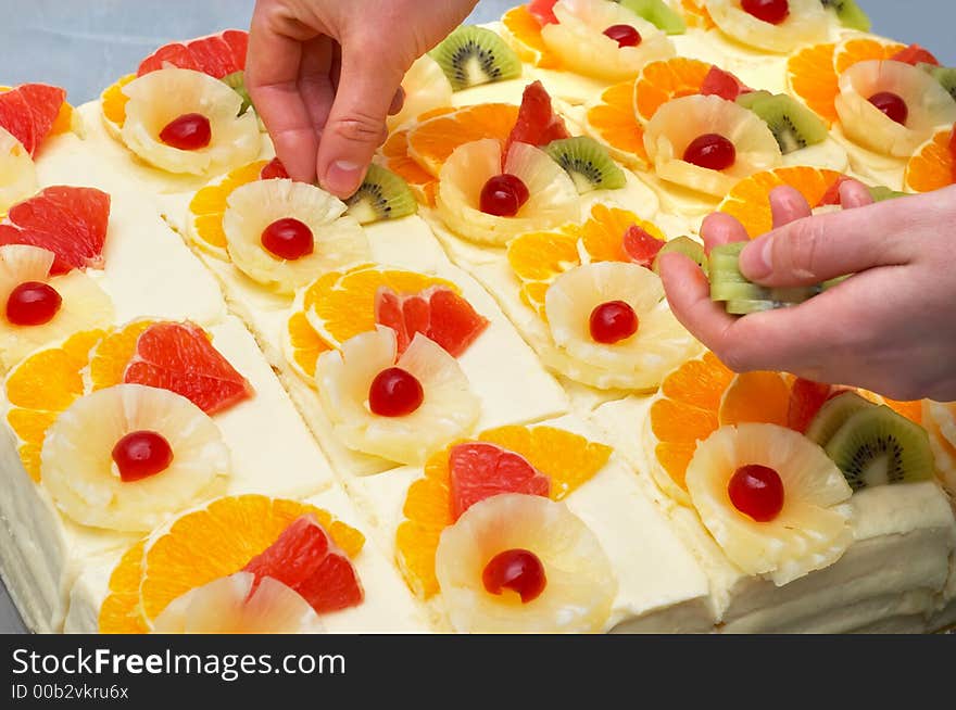 Decorating the fruit cakes