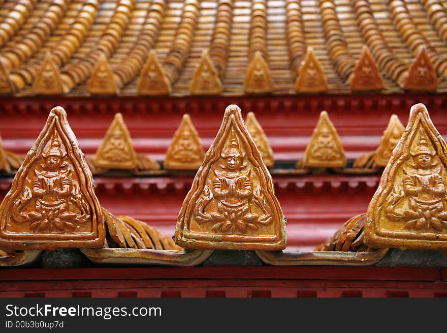 Close-up view of tiles on the roof of Marble Temple in Bangkok, Thailand. Close-up view of tiles on the roof of Marble Temple in Bangkok, Thailand