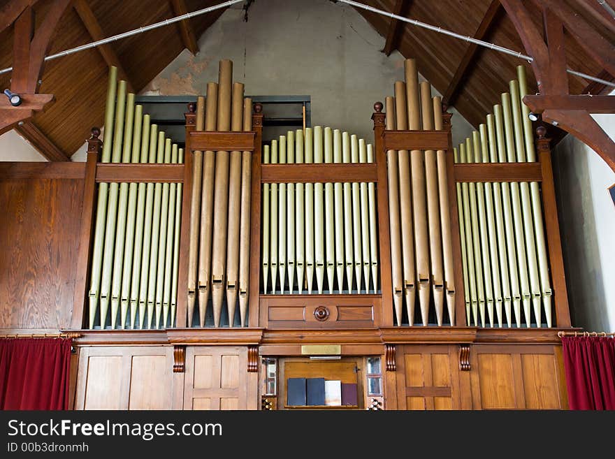 Large set of organ pipes in a church. Large set of organ pipes in a church