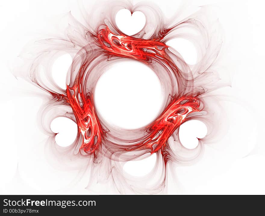 Three fractal images hearts on white background