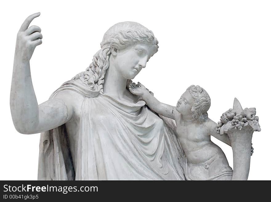 Antique statues of Mary and Jesus. Isolated over white. Antique statues of Mary and Jesus. Isolated over white.