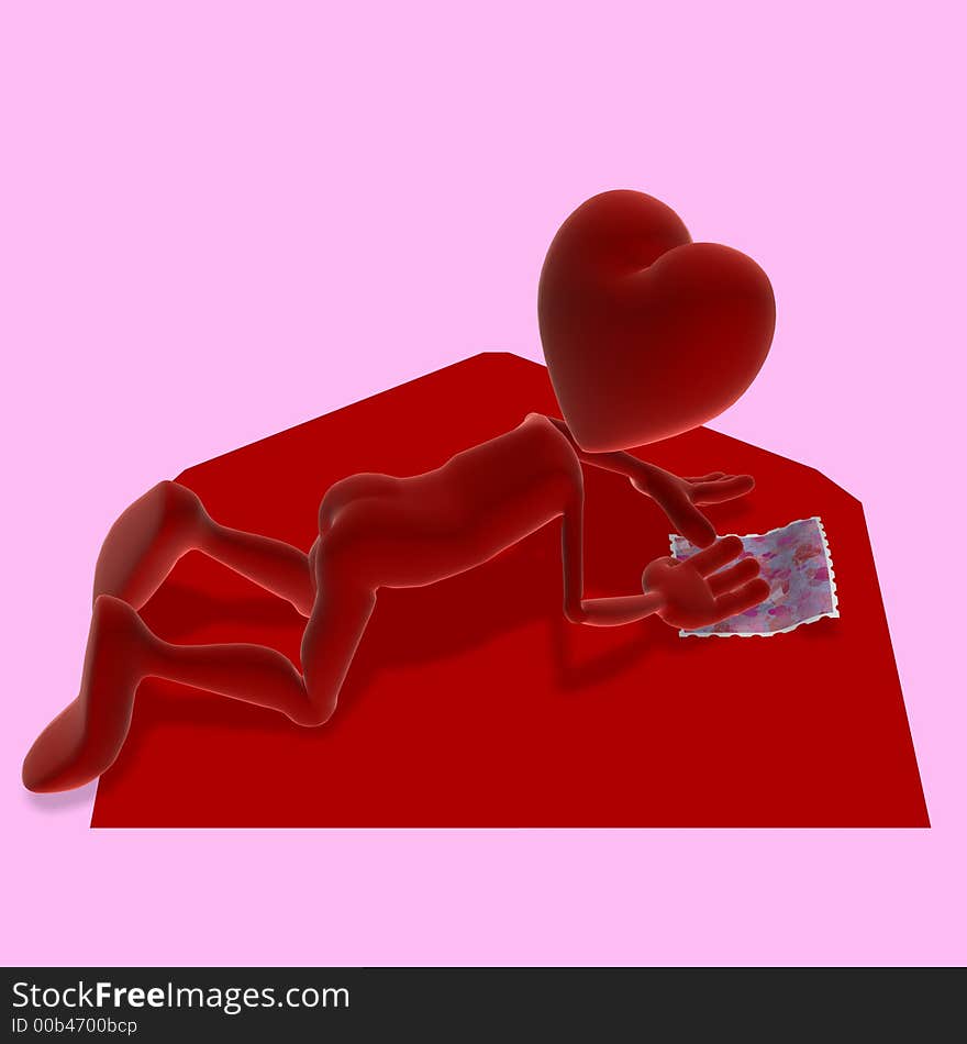 Valentine character affixing a stamp/postage to an envelope. Area left blank the name and adress. Character has a satiny glow. Valentine character affixing a stamp/postage to an envelope. Area left blank the name and adress. Character has a satiny glow.