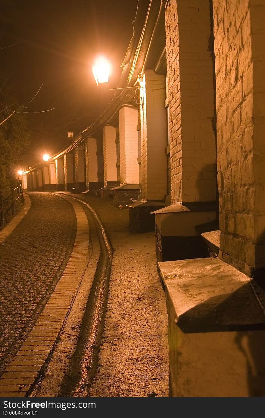 Night street in ancient Kiev near famous Kiev-Pechersk Lavra. Night street in ancient Kiev near famous Kiev-Pechersk Lavra