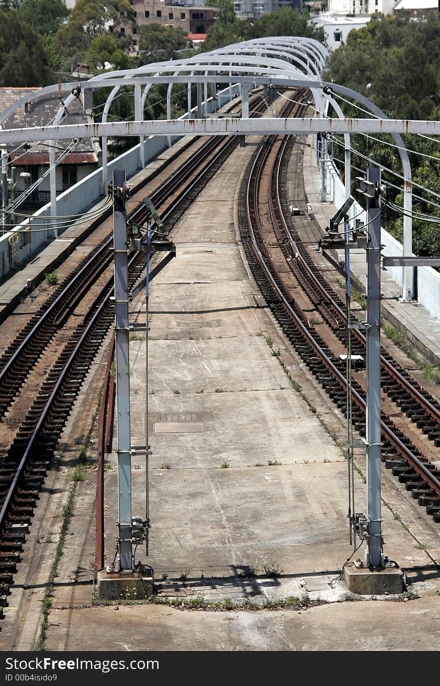 Urban Railway Tracks Under A Bridge In Sydney, Australia