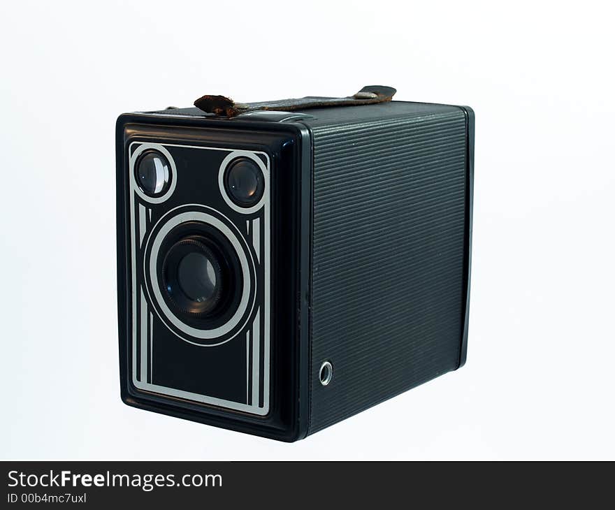 Vintage box camera on a white background