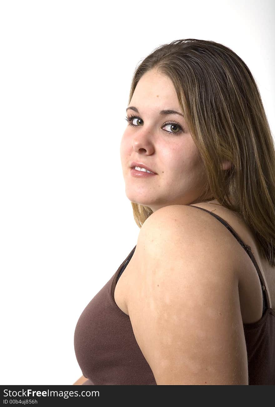 Pretty girl in a brown tank top