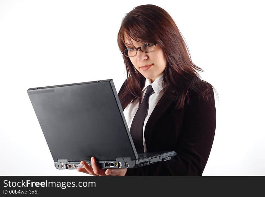 Attractive woman with laptop on pure white background. Attractive woman with laptop on pure white background