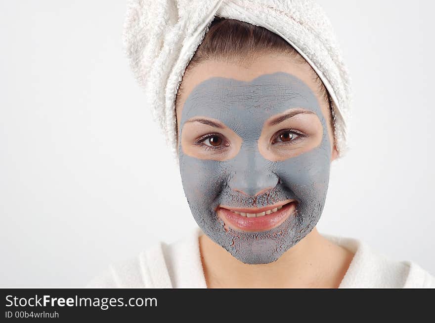 Attractive woman with blue beauty mask. Attractive woman with blue beauty mask