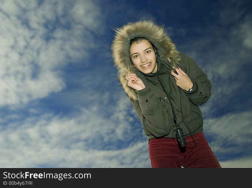 Young, beautiful and happy girl with mp3 player. Young, beautiful and happy girl with mp3 player