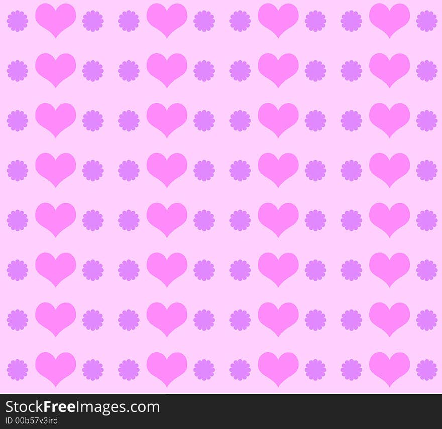 Hearts and flowers pattern on pink background