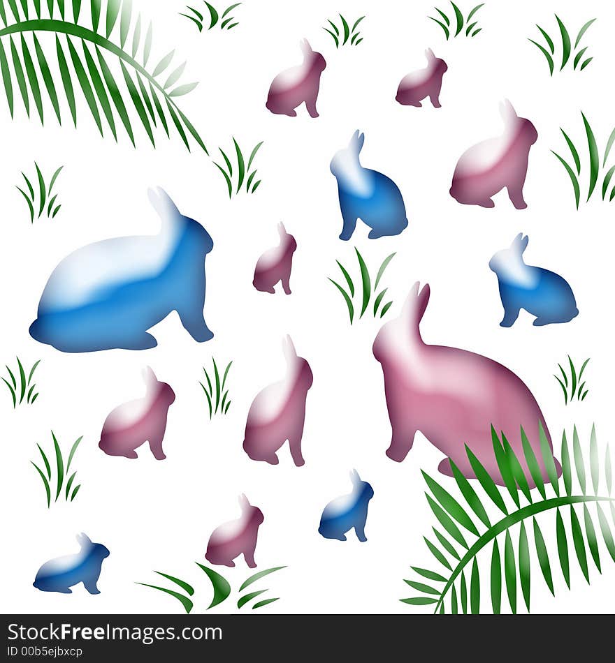 Abstract pink and blue bunnies on white. Abstract pink and blue bunnies on white