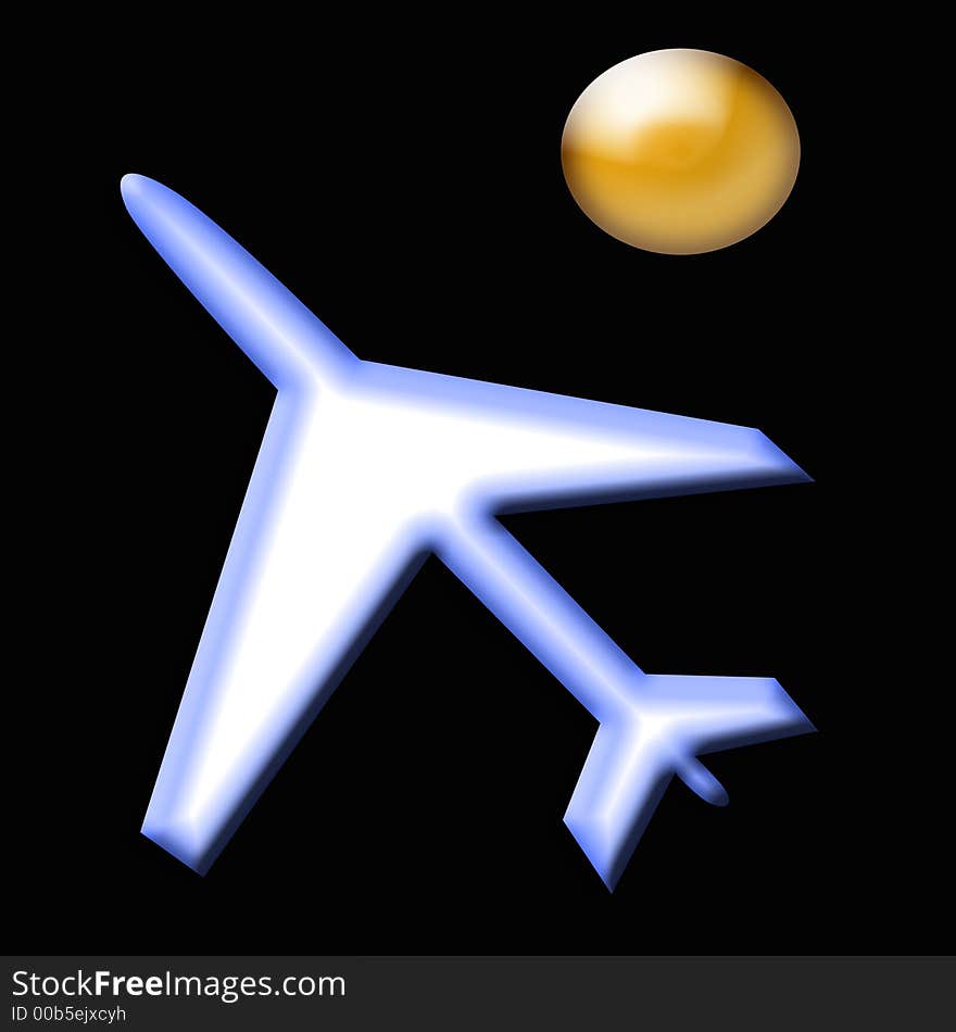 Abstract jet plane on black with golden moon. Abstract jet plane on black with golden moon