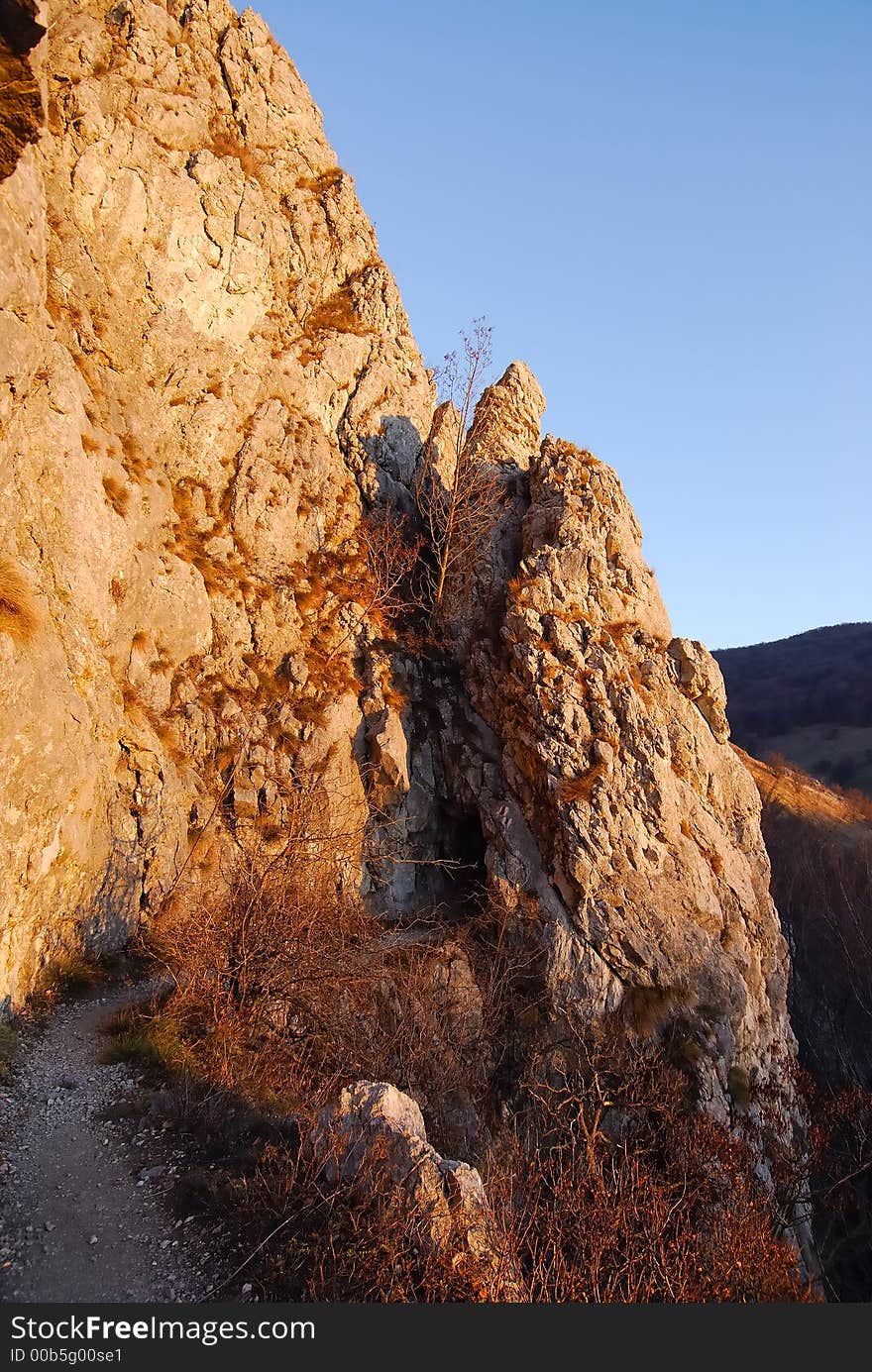 Rocks on a sunny day, at sunset light