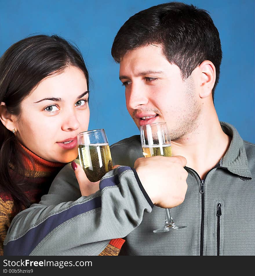 Young people with champagne glasses