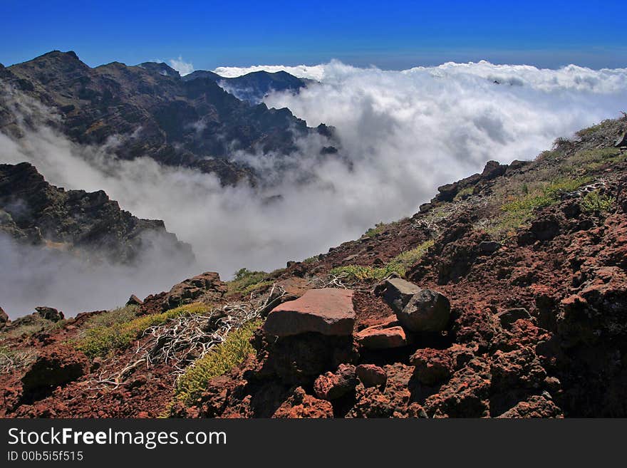 Silhouette of the mountains in the clouds