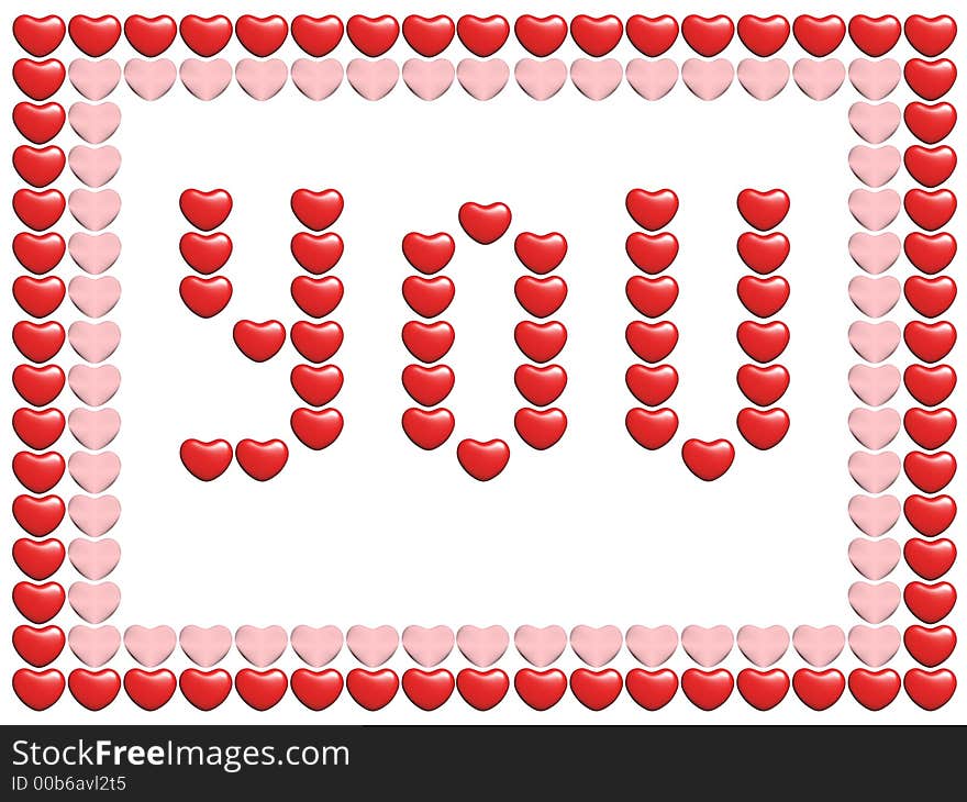 Word YOU from many red volume hearts. Word YOU from many red volume hearts