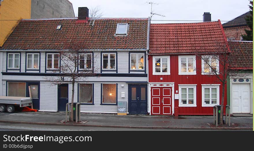 Old wooden houses in Trondheim, Norway. Old wooden houses in Trondheim, Norway