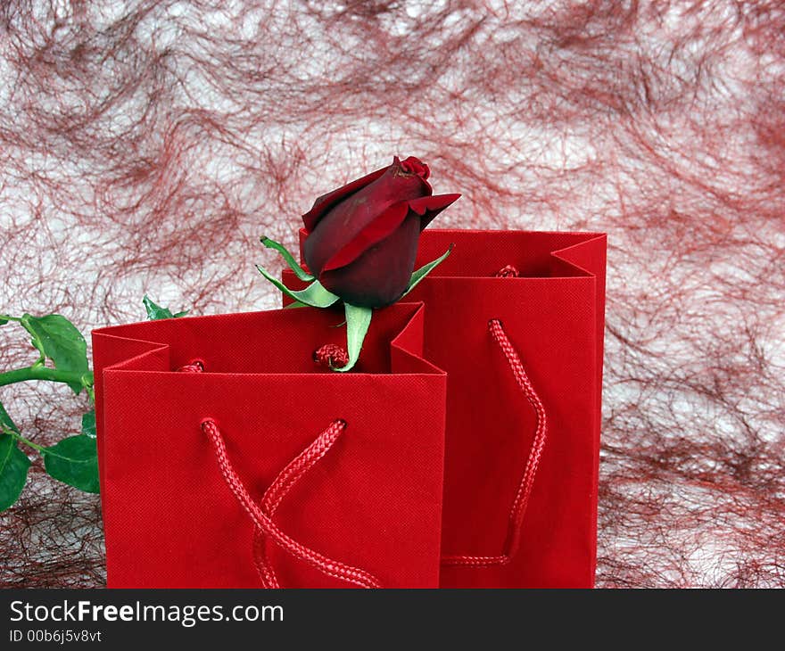 Red bag for gift with red rose for valentine�s day