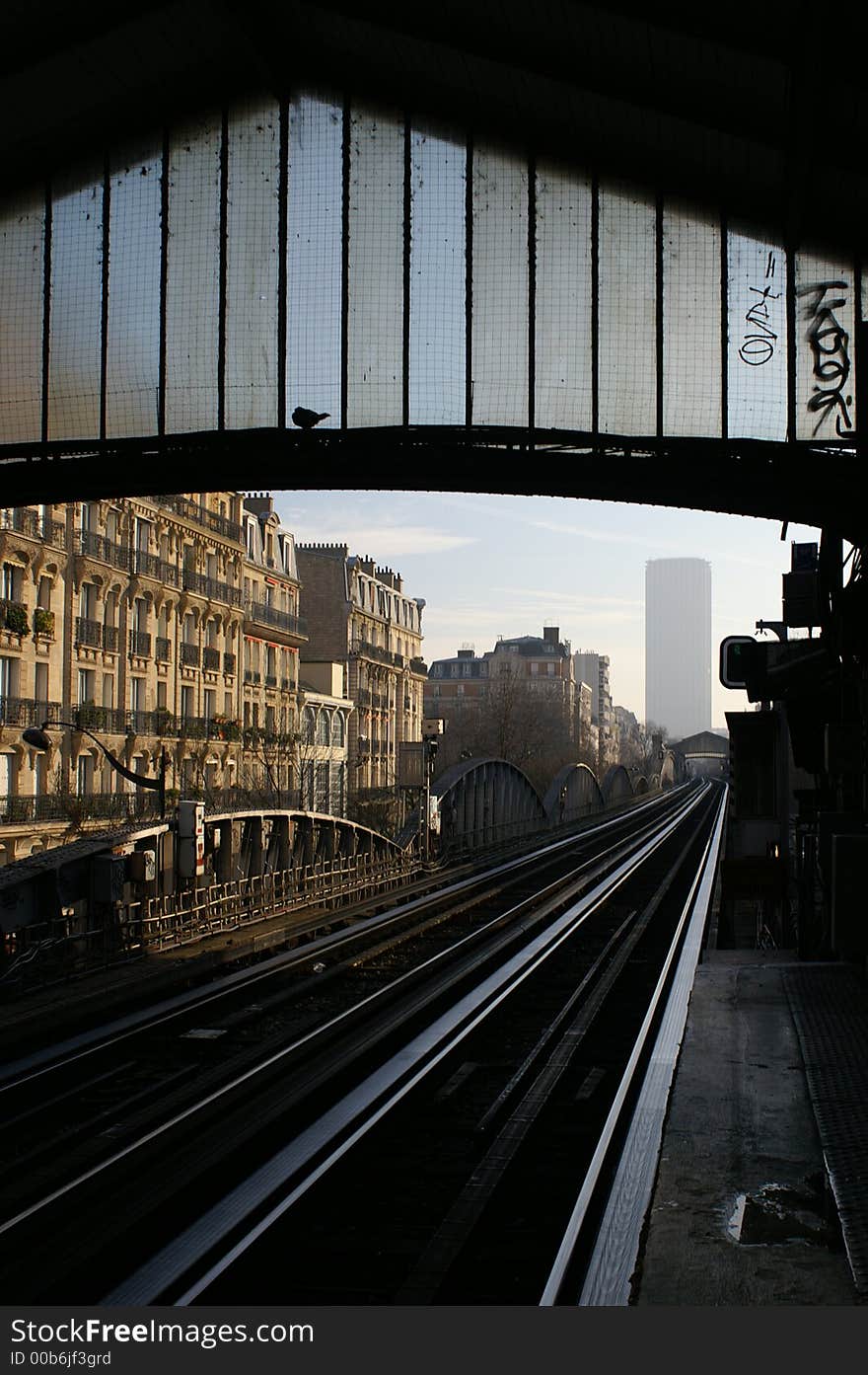 Paris, tour Montparnasse from a metro station. Paris, tour Montparnasse from a metro station