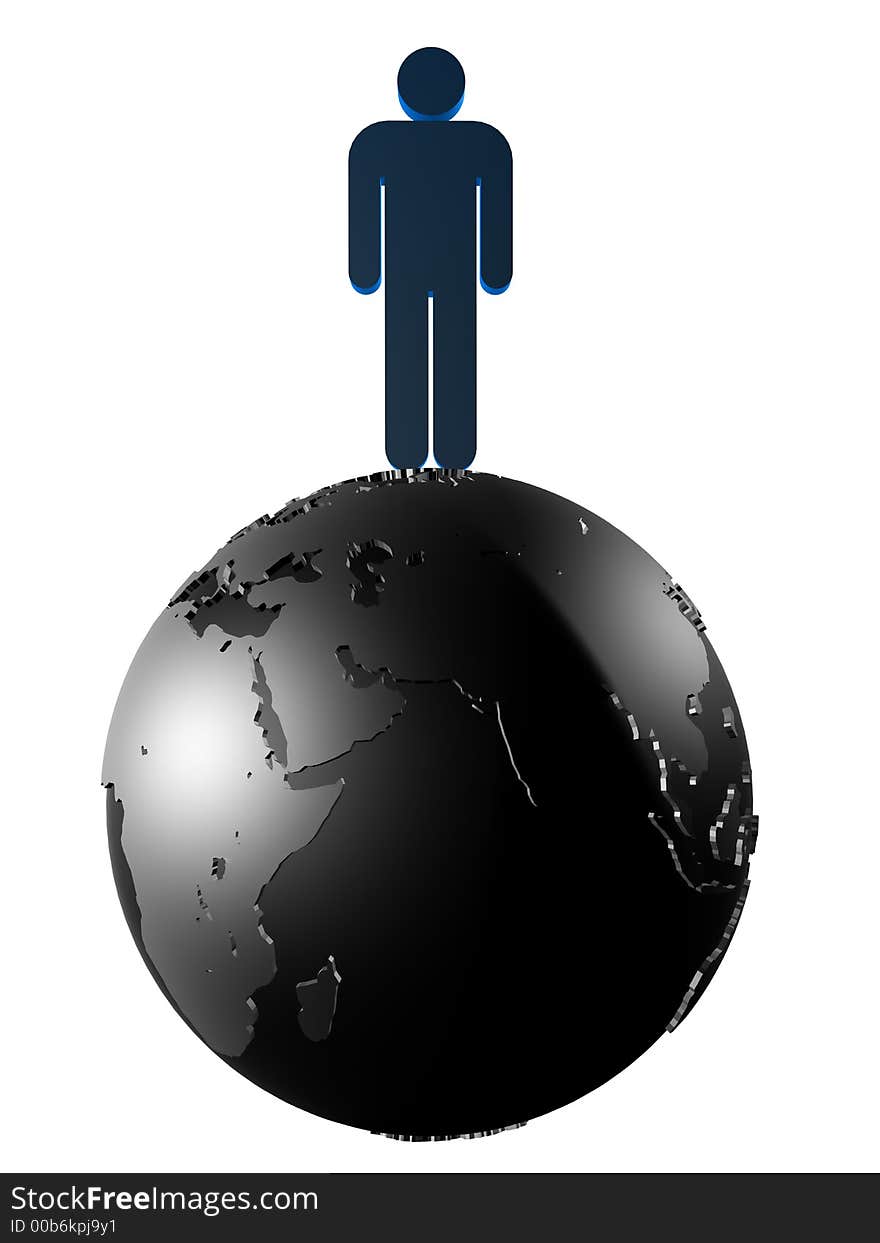 3d rendered man on the globe. 3d rendered man on the globe