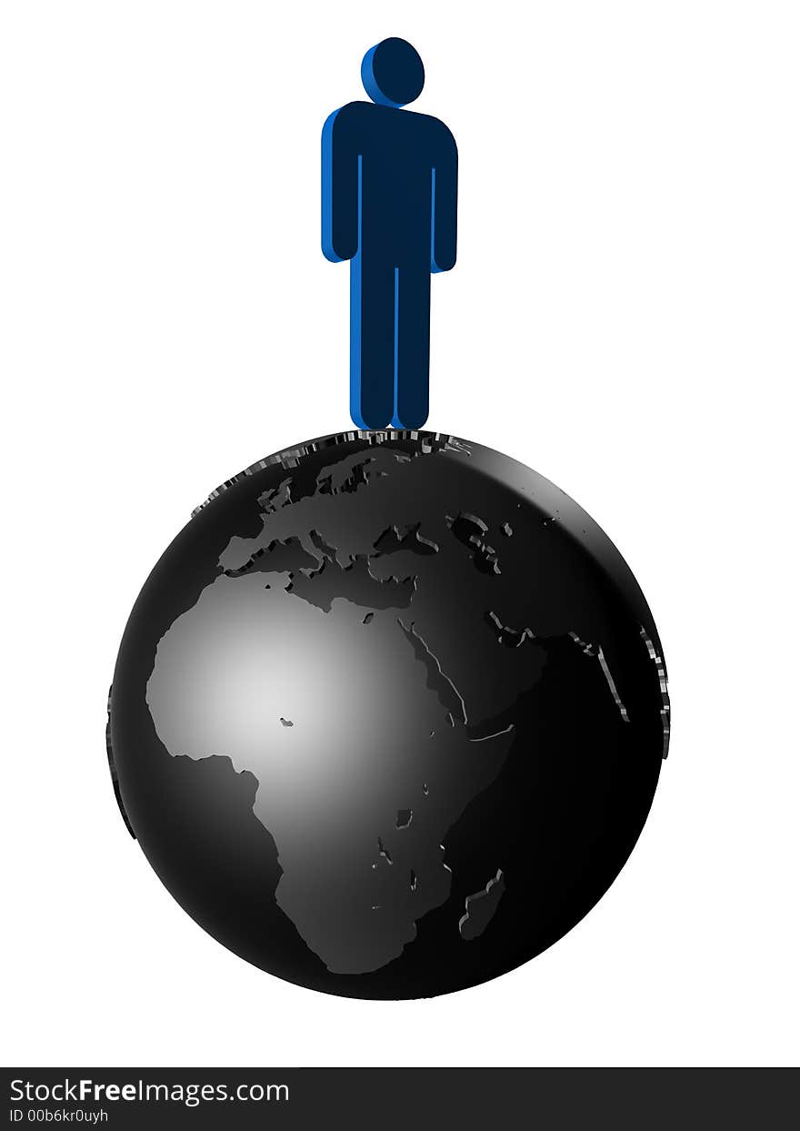 3d rendered man on the globe. 3d rendered man on the globe