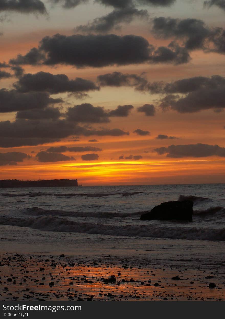 Sunset on the beach of sotteville, normandy. Sunset on the beach of sotteville, normandy