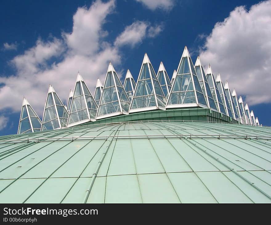 Blue sky and pyramids on an amazing building