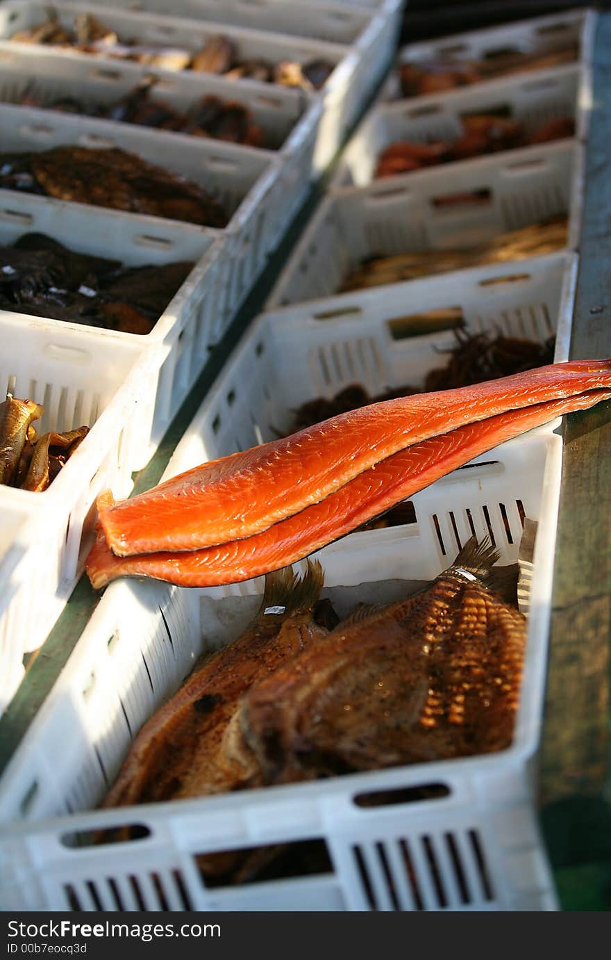 Fillet of a red smoked fish. Fillet of a red smoked fish